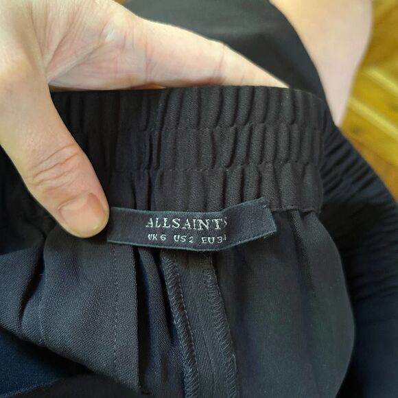 AllSaints US 2 / UK 6 Black Koro Trousers Slim Leg Elastic Waist - Picture 9 of 10